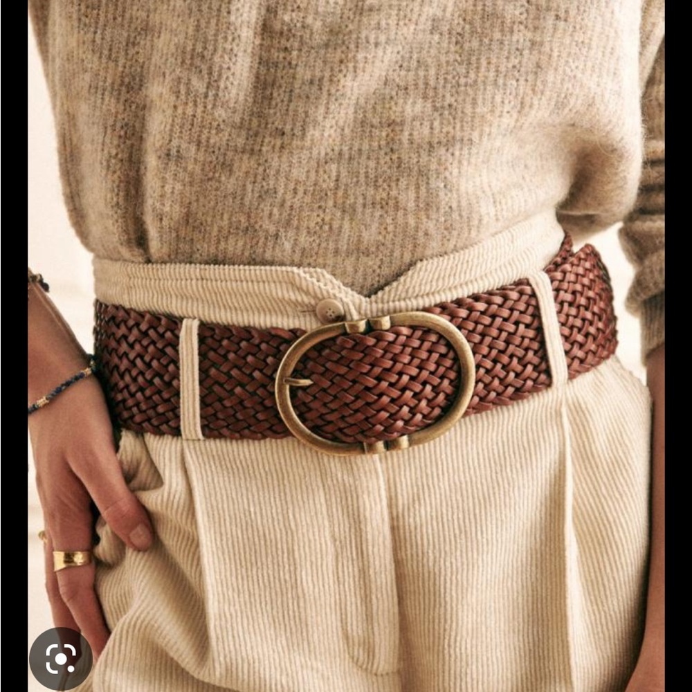 NWT Sezane Fetiche woven leather belt, brown, 90